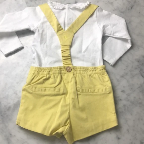 Pili Carrera SET Yellow Suspender Shorts with White Top size 12M